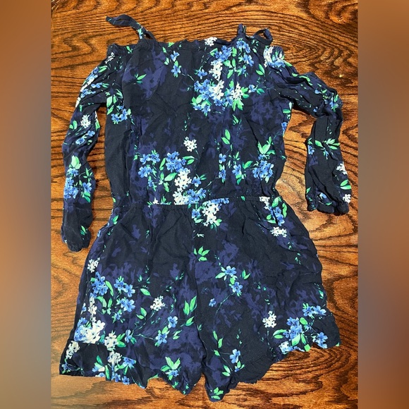 Children's Place Girls Floral Bell Sleeved Romper Navy & White Sz L (10-12) - Picture 3 of 3